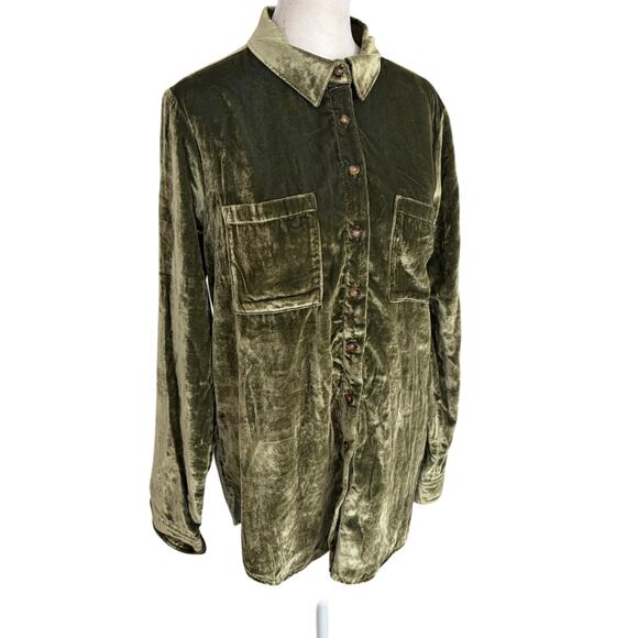 Maeve Anthropologie Olive Green Velvet Button Down Top Womens Size 6 NEW - Picture 2 of 6